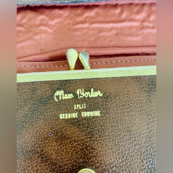 NEW YORKER brown split genuine cowhide marbled leather wallet vintage 70s RaRe - Picture 5 of 12